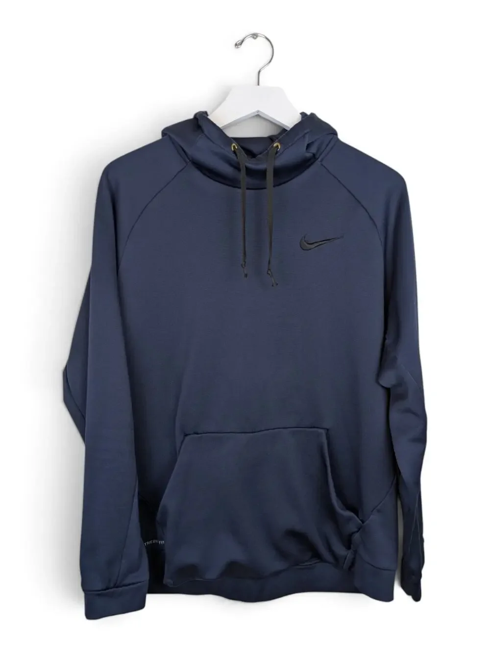 NIKE Therma-Fit Kanga Hoodie Navy Blue w/ Black Swoosh Drawstring Cowl Neck - XL